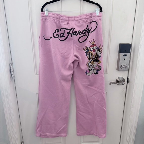 Ed Hardy Wide Leg Sweatpants L | Pink Y2K Streetwear - Picture 2 of 8